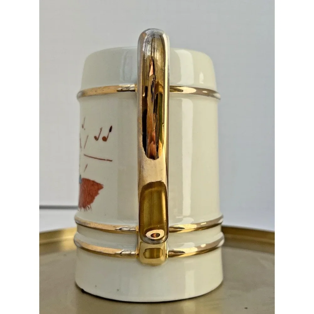 Beer Stein Barbershop Quartet Musical Theme Ceramic Gold Trim Vintage 5 5‎ inch